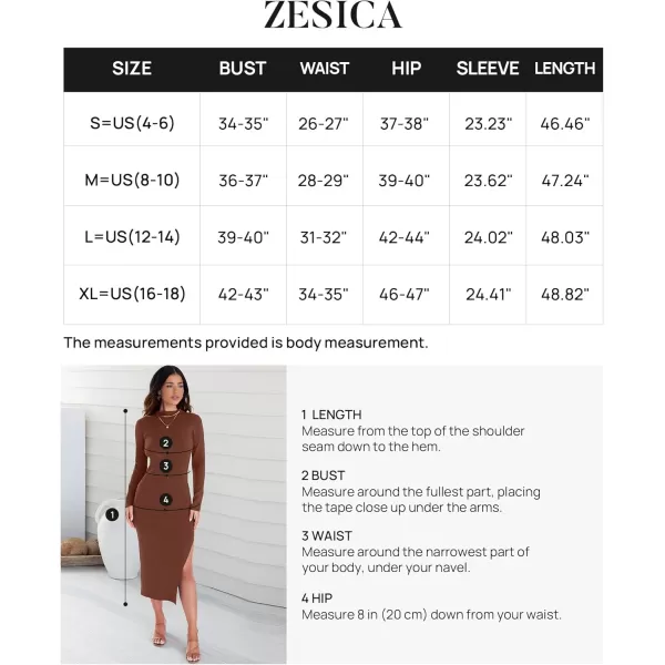 ZESICA Womens 2024 Ribbed Knit Dress Long Sleeve Mock Neck Slim Fit Side Slit Fall Elegant Sweater DressesCoffee
