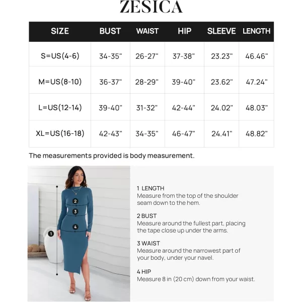 ZESICA Womens 2024 Ribbed Knit Dress Long Sleeve Mock Neck Slim Fit Side Slit Fall Elegant Sweater DressesDarkblue