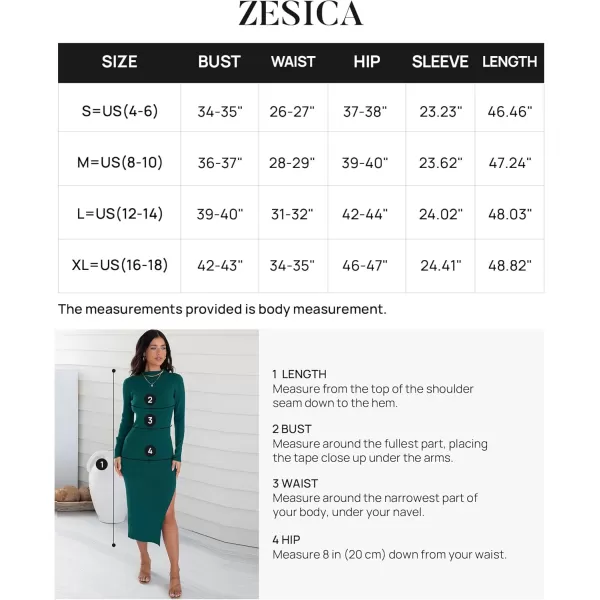 ZESICA Womens 2024 Ribbed Knit Dress Long Sleeve Mock Neck Slim Fit Side Slit Fall Elegant Sweater DressesDarkgreen