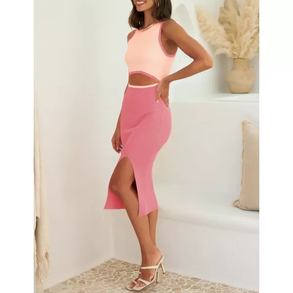 ZESICA Womens 2024 Ribbed Knit Dress Long Sleeve Mock Neck Slim Fit Side Slit Fall Elegant Sweater DressesDustypink