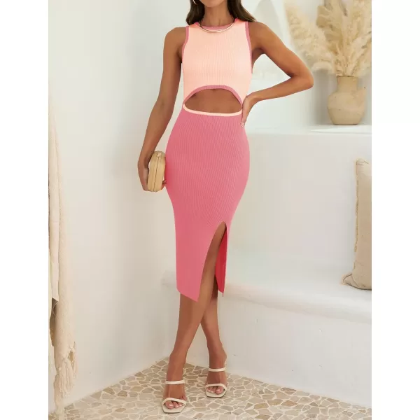 ZESICA Womens 2024 Ribbed Knit Dress Long Sleeve Mock Neck Slim Fit Side Slit Fall Elegant Sweater DressesDustypink
