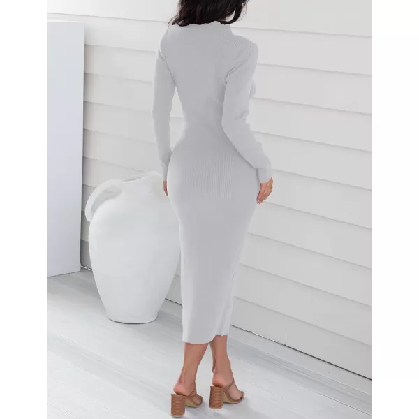 ZESICA Womens 2024 Ribbed Knit Dress Long Sleeve Mock Neck Slim Fit Side Slit Fall Elegant Sweater DressesGrey