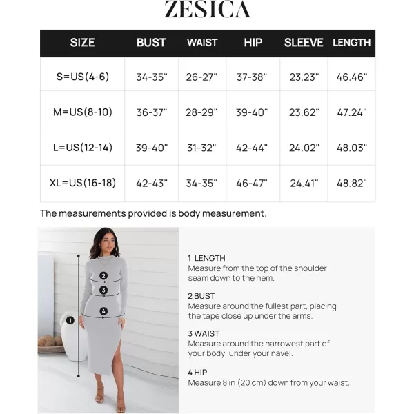ZESICA Womens 2024 Ribbed Knit Dress Long Sleeve Mock Neck Slim Fit Side Slit Fall Elegant Sweater DressesGrey
