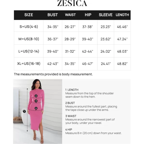 ZESICA Womens 2024 Ribbed Knit Dress Long Sleeve Mock Neck Slim Fit Side Slit Fall Elegant Sweater DressesHotpink
