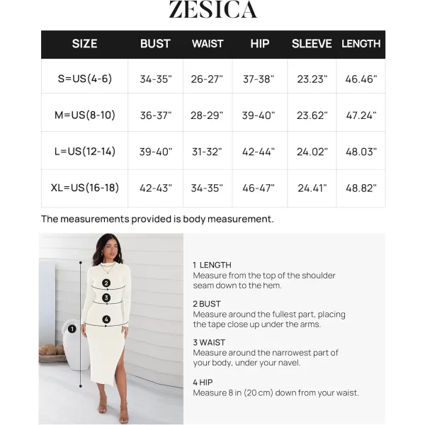 ZESICA Womens 2024 Ribbed Knit Dress Long Sleeve Mock Neck Slim Fit Side Slit Fall Elegant Sweater DressesIvory