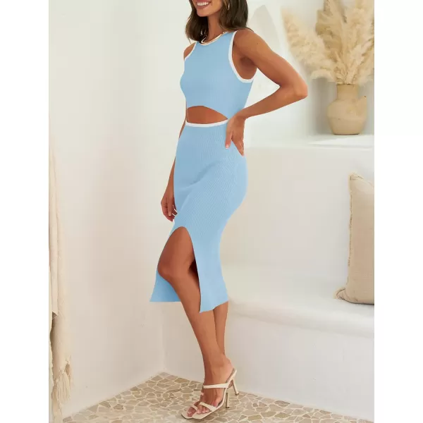 ZESICA Womens 2024 Ribbed Knit Dress Long Sleeve Mock Neck Slim Fit Side Slit Fall Elegant Sweater DressesLightblue