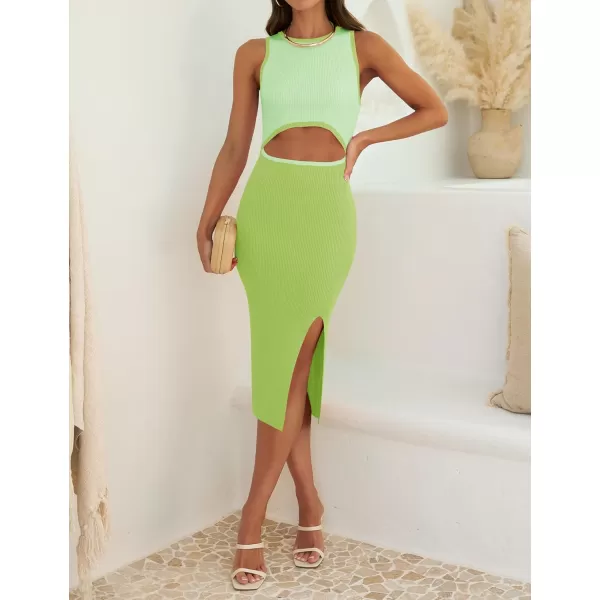 ZESICA Womens 2024 Ribbed Knit Dress Long Sleeve Mock Neck Slim Fit Side Slit Fall Elegant Sweater DressesLightgreen