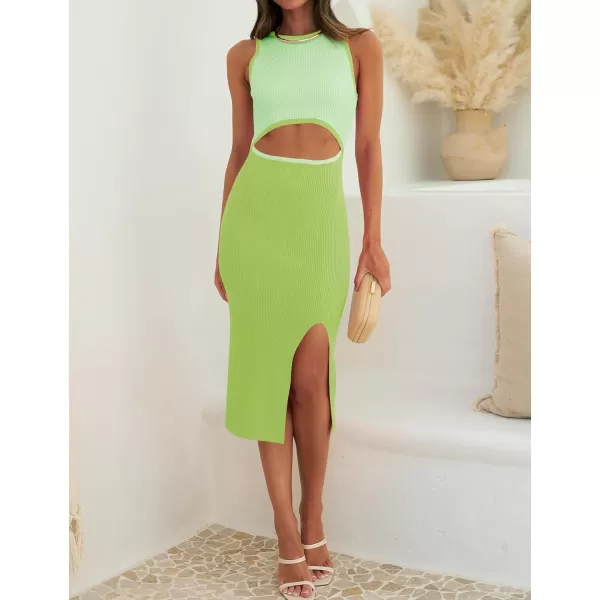 ZESICA Womens 2024 Ribbed Knit Dress Long Sleeve Mock Neck Slim Fit Side Slit Fall Elegant Sweater DressesLightgreen