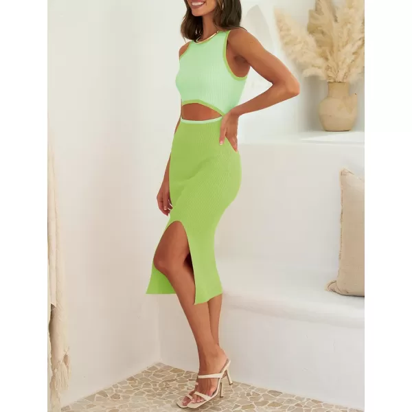ZESICA Womens 2024 Ribbed Knit Dress Long Sleeve Mock Neck Slim Fit Side Slit Fall Elegant Sweater DressesLightgreen