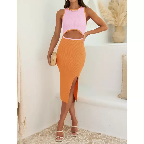 ZESICA Womens 2024 Ribbed Knit Dress Long Sleeve Mock Neck Slim Fit Side Slit Fall Elegant Sweater DressesOrange
