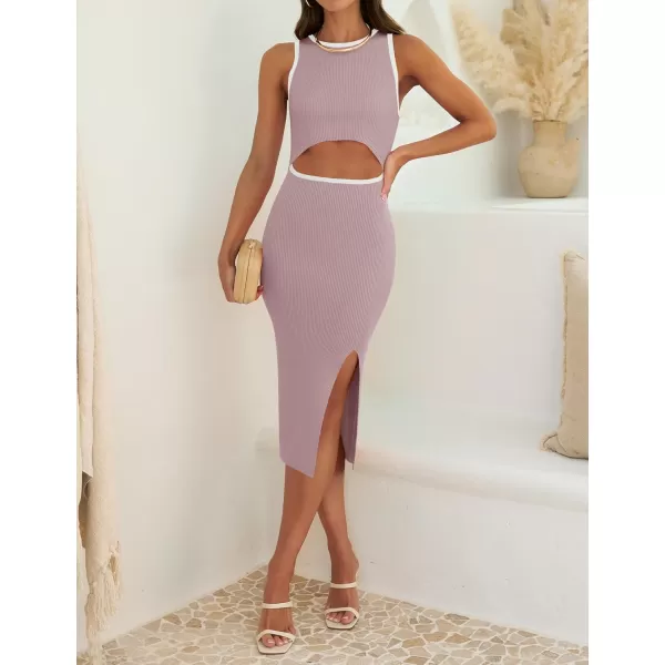 ZESICA Womens 2024 Ribbed Knit Dress Long Sleeve Mock Neck Slim Fit Side Slit Fall Elegant Sweater DressesPurple