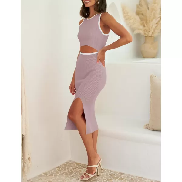 ZESICA Womens 2024 Ribbed Knit Dress Long Sleeve Mock Neck Slim Fit Side Slit Fall Elegant Sweater DressesPurple