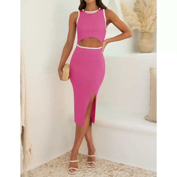 ZESICA Womens 2024 Ribbed Knit Dress Long Sleeve Mock Neck Slim Fit Side Slit Fall Elegant Sweater DressesRose