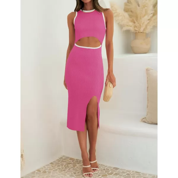 ZESICA Womens 2024 Ribbed Knit Dress Long Sleeve Mock Neck Slim Fit Side Slit Fall Elegant Sweater DressesRose