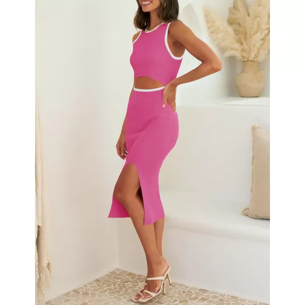 ZESICA Womens 2024 Ribbed Knit Dress Long Sleeve Mock Neck Slim Fit Side Slit Fall Elegant Sweater DressesRose