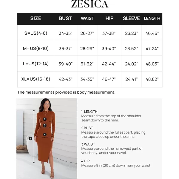 ZESICA Womens 2024 Ribbed Knit Dress Long Sleeve Mock Neck Slim Fit Side Slit Fall Elegant Sweater DressesRust