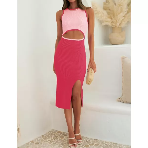 ZESICA Womens 2024 Ribbed Knit Dress Long Sleeve Mock Neck Slim Fit Side Slit Fall Elegant Sweater DressesWatermelon