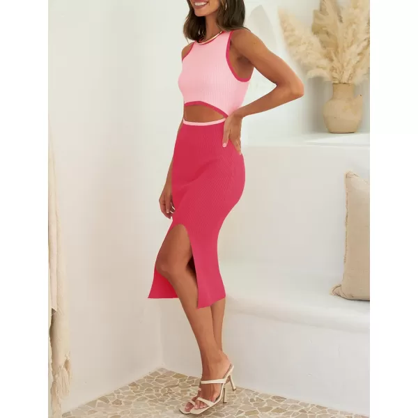 ZESICA Womens 2024 Ribbed Knit Dress Long Sleeve Mock Neck Slim Fit Side Slit Fall Elegant Sweater DressesWatermelon