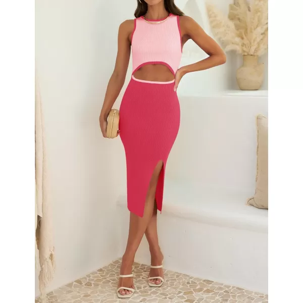 ZESICA Womens 2024 Ribbed Knit Dress Long Sleeve Mock Neck Slim Fit Side Slit Fall Elegant Sweater DressesWatermelon