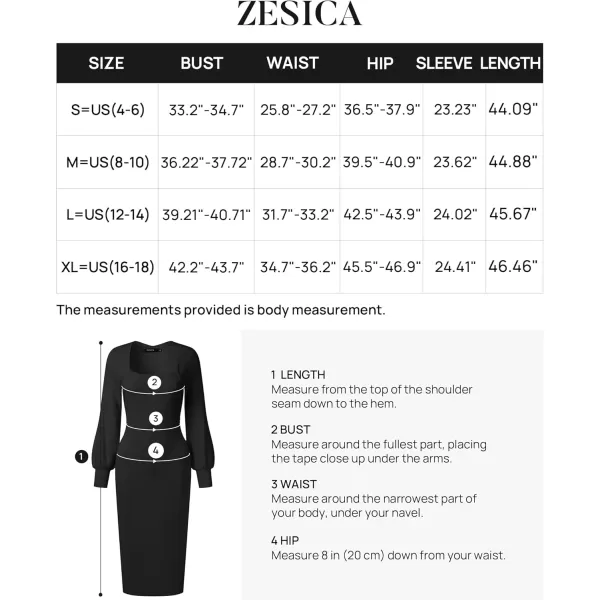 ZESICA Womens 2024 Square Neck Ribbed Knit Dress Puff Long Sleeve Slim Fit Bodycon Fall Winter Pullover Sweater DressBlack