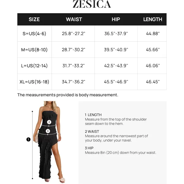 ZESICA Womens 2024 Strapless Bodycon Dress Sexy Off Shoulder Mesh Tassel Ruffle Side Split Tube Party Maxi DressesBlack
