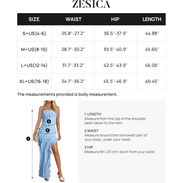 ZESICA Womens 2024 Strapless Bodycon Dress Sexy Off Shoulder Mesh Tassel Ruffle Side Split Tube Party Maxi DressesBlue