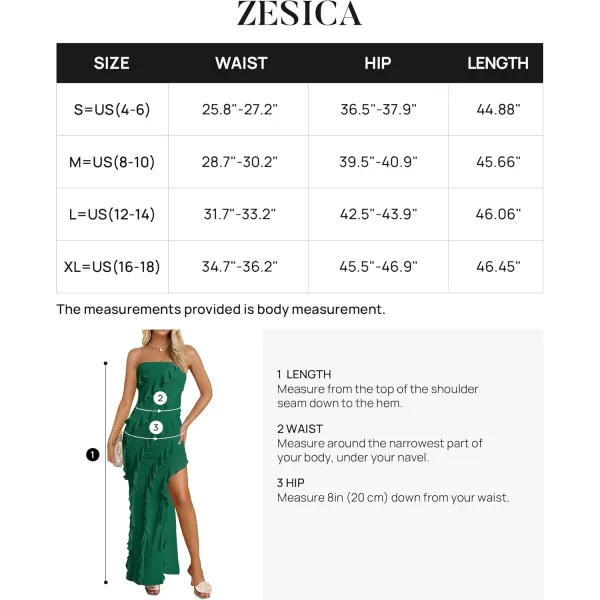 ZESICA Womens 2024 Strapless Bodycon Dress Sexy Off Shoulder Mesh Tassel Ruffle Side Split Tube Party Maxi DressesDark Green