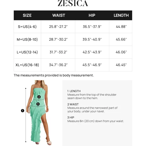 ZESICA Womens 2024 Strapless Bodycon Dress Sexy Off Shoulder Mesh Tassel Ruffle Side Split Tube Party Maxi DressesMint