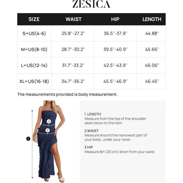 ZESICA Womens 2024 Strapless Bodycon Dress Sexy Off Shoulder Mesh Tassel Ruffle Side Split Tube Party Maxi DressesNavy