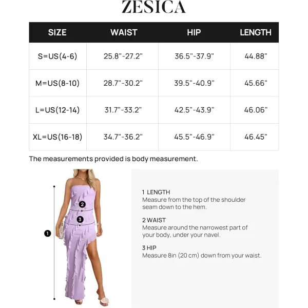ZESICA Womens 2024 Strapless Bodycon Dress Sexy Off Shoulder Mesh Tassel Ruffle Side Split Tube Party Maxi DressesPurple
