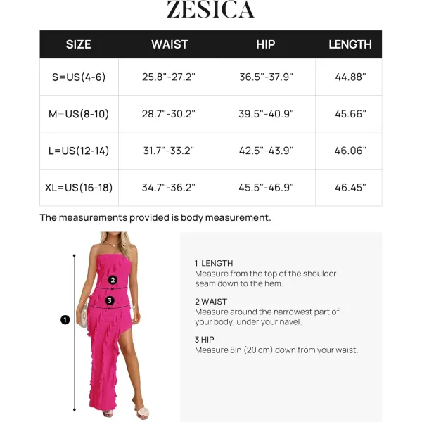 ZESICA Womens 2024 Strapless Bodycon Dress Sexy Off Shoulder Mesh Tassel Ruffle Side Split Tube Party Maxi DressesRose