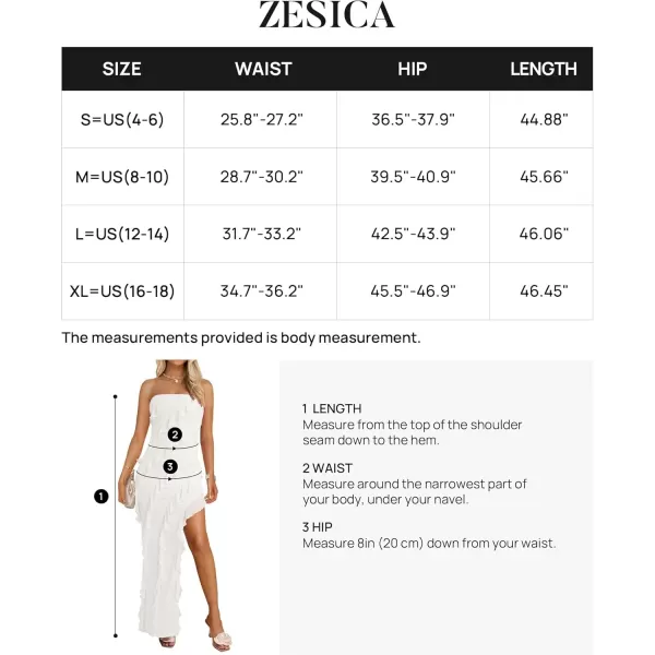 ZESICA Womens 2024 Strapless Bodycon Dress Sexy Off Shoulder Mesh Tassel Ruffle Side Split Tube Party Maxi DressesWhite