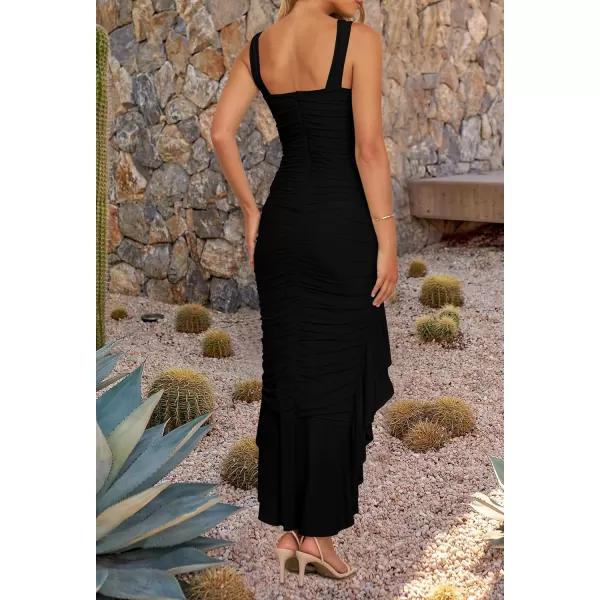 ZESICA Womens 2024 Summer Ruched Bodycon Dress Sleeveless Backless Ruffle Mermaid Cocktail Wedding Party DressesDim