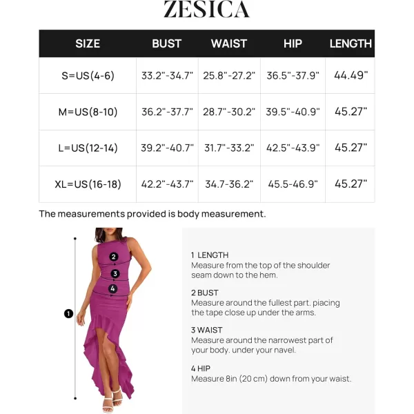 ZESICA Womens 2024 Summer Ruched Bodycon Dress Sleeveless Backless Ruffle Mermaid Cocktail Wedding Party DressesEggplant