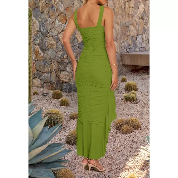 ZESICA Womens 2024 Summer Ruched Bodycon Dress Sleeveless Backless Ruffle Mermaid Cocktail Wedding Party DressesGreen