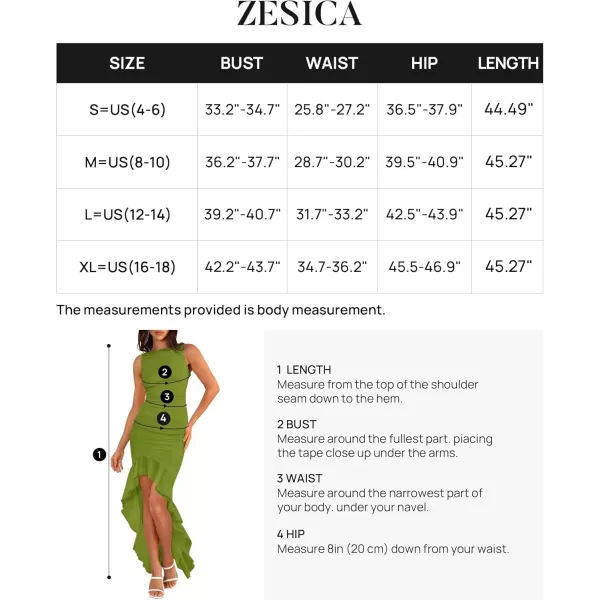 ZESICA Womens 2024 Summer Ruched Bodycon Dress Sleeveless Backless Ruffle Mermaid Cocktail Wedding Party DressesGreen