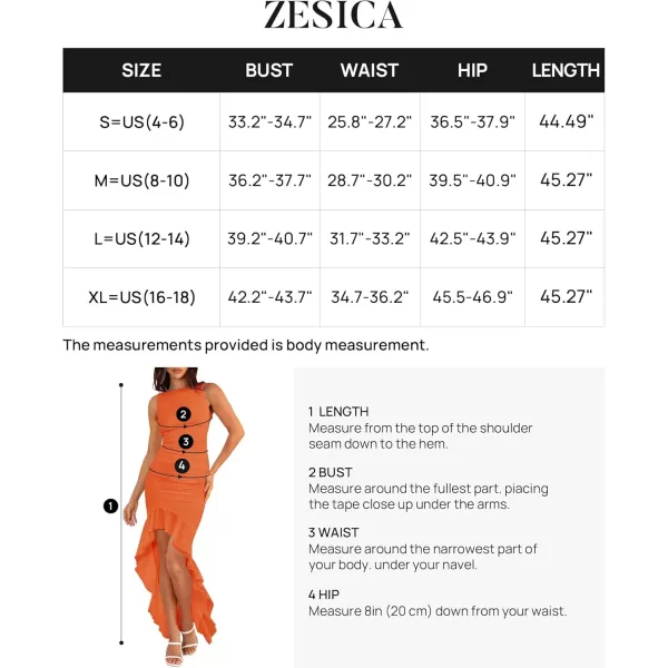 ZESICA Womens 2024 Summer Ruched Bodycon Dress Sleeveless Backless Ruffle Mermaid Cocktail Wedding Party DressesOrange