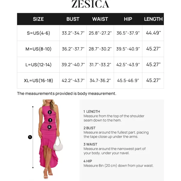 ZESICA Womens 2024 Summer Ruched Bodycon Dress Sleeveless Backless Ruffle Mermaid Cocktail Wedding Party DressesRose