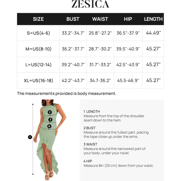 ZESICA Womens 2024 Summer Ruched Bodycon Dress Sleeveless Backless Ruffle Mermaid Cocktail Wedding Party DressesSage