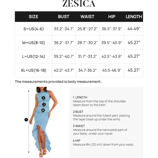 ZESICA Womens 2024 Summer Ruched Bodycon Dress Sleeveless Backless Ruffle Mermaid Cocktail Wedding Party DressesSky