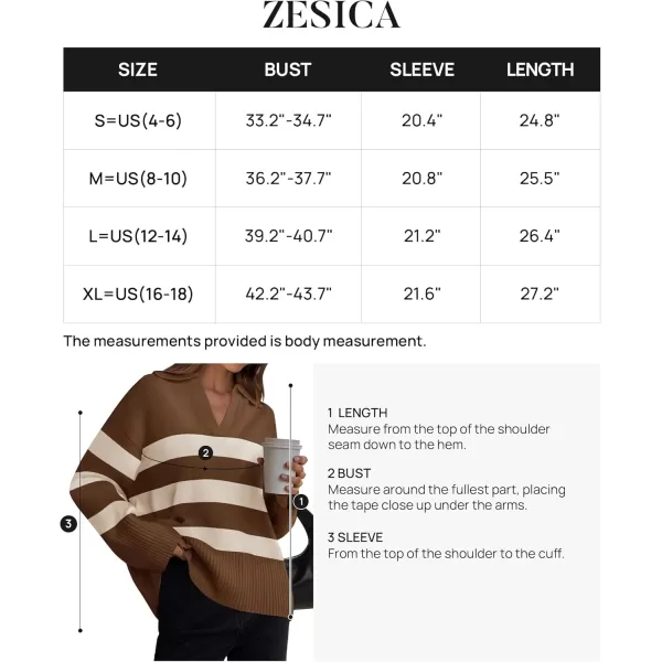 ZESICA Womens 2024 Winter Sweaters Lapel V Neck Long Sleeve Striped Chunky Knit Oversized Pullover Sweater Jumper TopsBrown