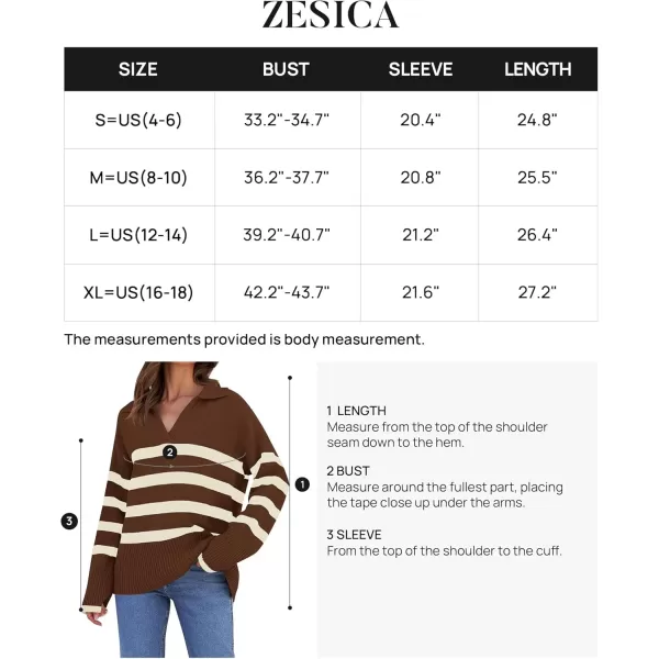 ZESICA Womens 2024 Winter Sweaters Lapel V Neck Long Sleeve Striped Chunky Knit Oversized Pullover Sweater Jumper TopsCoffee
