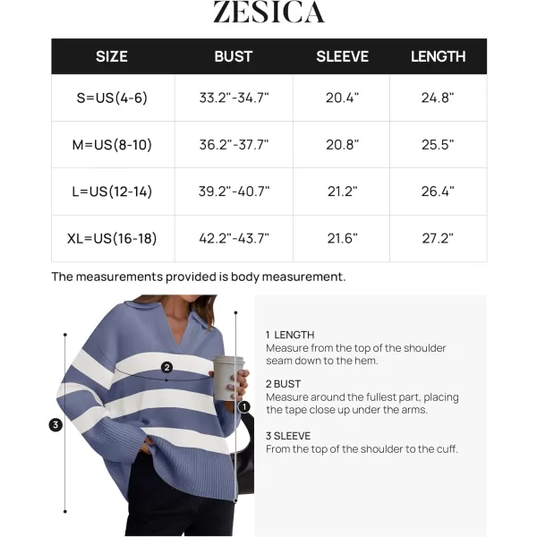 ZESICA Womens 2024 Winter Sweaters Lapel V Neck Long Sleeve Striped Chunky Knit Oversized Pullover Sweater Jumper TopsDustyblue