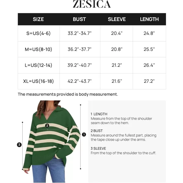 ZESICA Womens 2024 Winter Sweaters Lapel V Neck Long Sleeve Striped Chunky Knit Oversized Pullover Sweater Jumper TopsGreen
