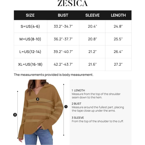 ZESICA Womens 2024 Winter Sweaters Lapel V Neck Long Sleeve Striped Chunky Knit Oversized Pullover Sweater Jumper TopsMocha