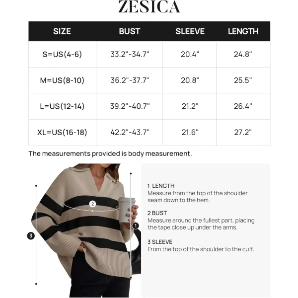ZESICA Womens 2024 Winter Sweaters Lapel V Neck Long Sleeve Striped Chunky Knit Oversized Pullover Sweater Jumper TopsOatmeal
