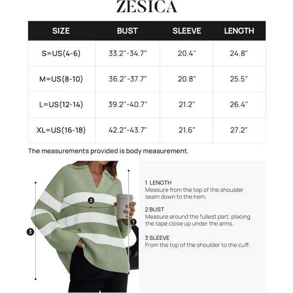 ZESICA Womens 2024 Winter Sweaters Lapel V Neck Long Sleeve Striped Chunky Knit Oversized Pullover Sweater Jumper TopsPeagreen