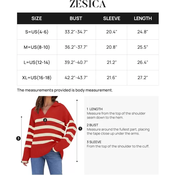 ZESICA Womens 2024 Winter Sweaters Lapel V Neck Long Sleeve Striped Chunky Knit Oversized Pullover Sweater Jumper TopsRed