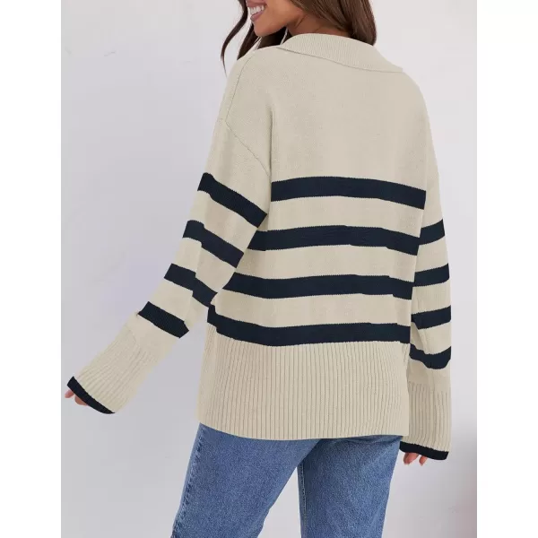 ZESICA Womens 2024 Winter Sweaters Lapel V Neck Long Sleeve Striped Chunky Knit Oversized Pullover Sweater Jumper TopsRoyalblue