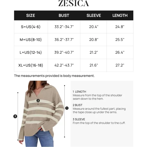 ZESICA Womens 2024 Winter Sweaters Lapel V Neck Long Sleeve Striped Chunky Knit Oversized Pullover Sweater Jumper TopsSand